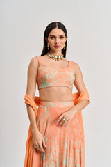 Apricot abstract floral print lehenga set