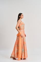 Apricot abstract floral print lehenga set