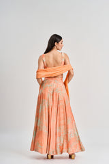 Apricot abstract floral print lehenga set