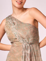 Pearl mouse grey abstract print layered dress