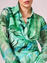 Greens abstract print midi dress
