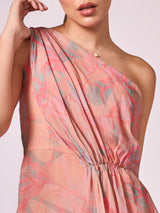 Peach abstract floral print layered  dress