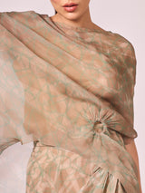 Pearl mouse grey abstract print kaftan top and drape skirt set