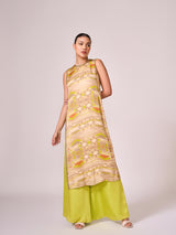 Lime green geometric print kurta set