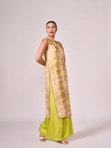 Lime green geometric print kurta set