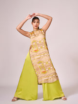 Lime green geometric print kurta set