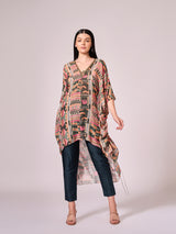 Multi coloured geometric print kaftan set