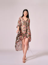 Multi coloured geometric print kaftan set