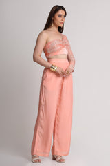 Peach abstract floral lines print top and pant set