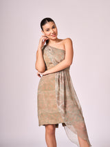 Pearl mouse grey abstract print layered dress