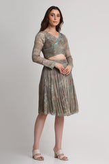 Pearl Mouse Grey Abstract print overlap crop top