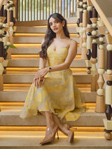 Yellow abstract print short dress