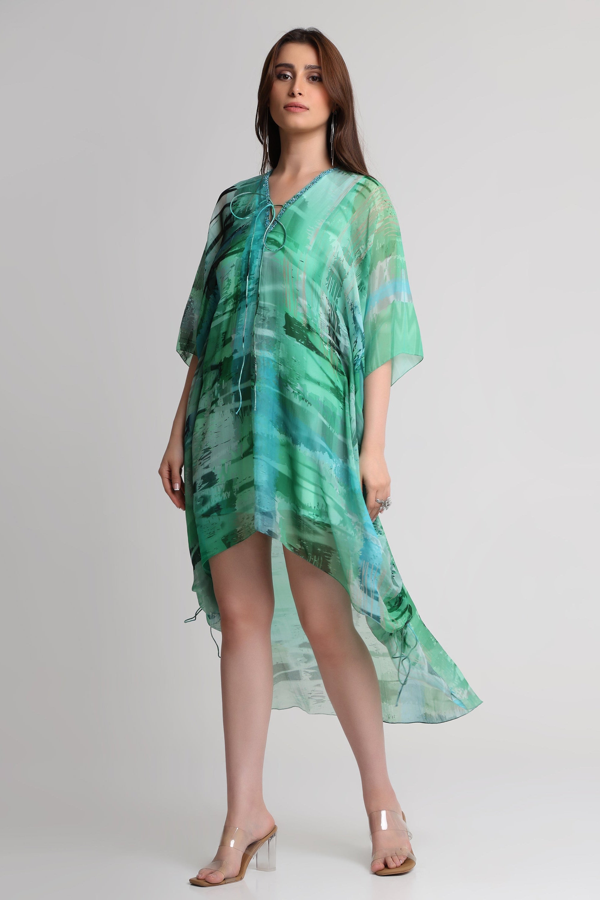 Green Geometric art print kaftan