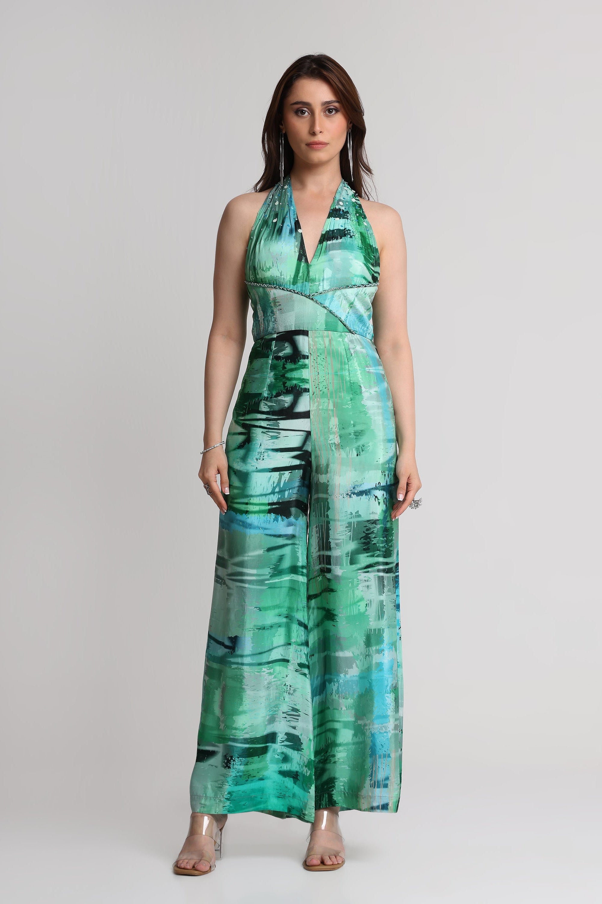 Green Geometric art print jumpsuit