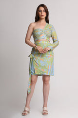 Green blue abstract print top