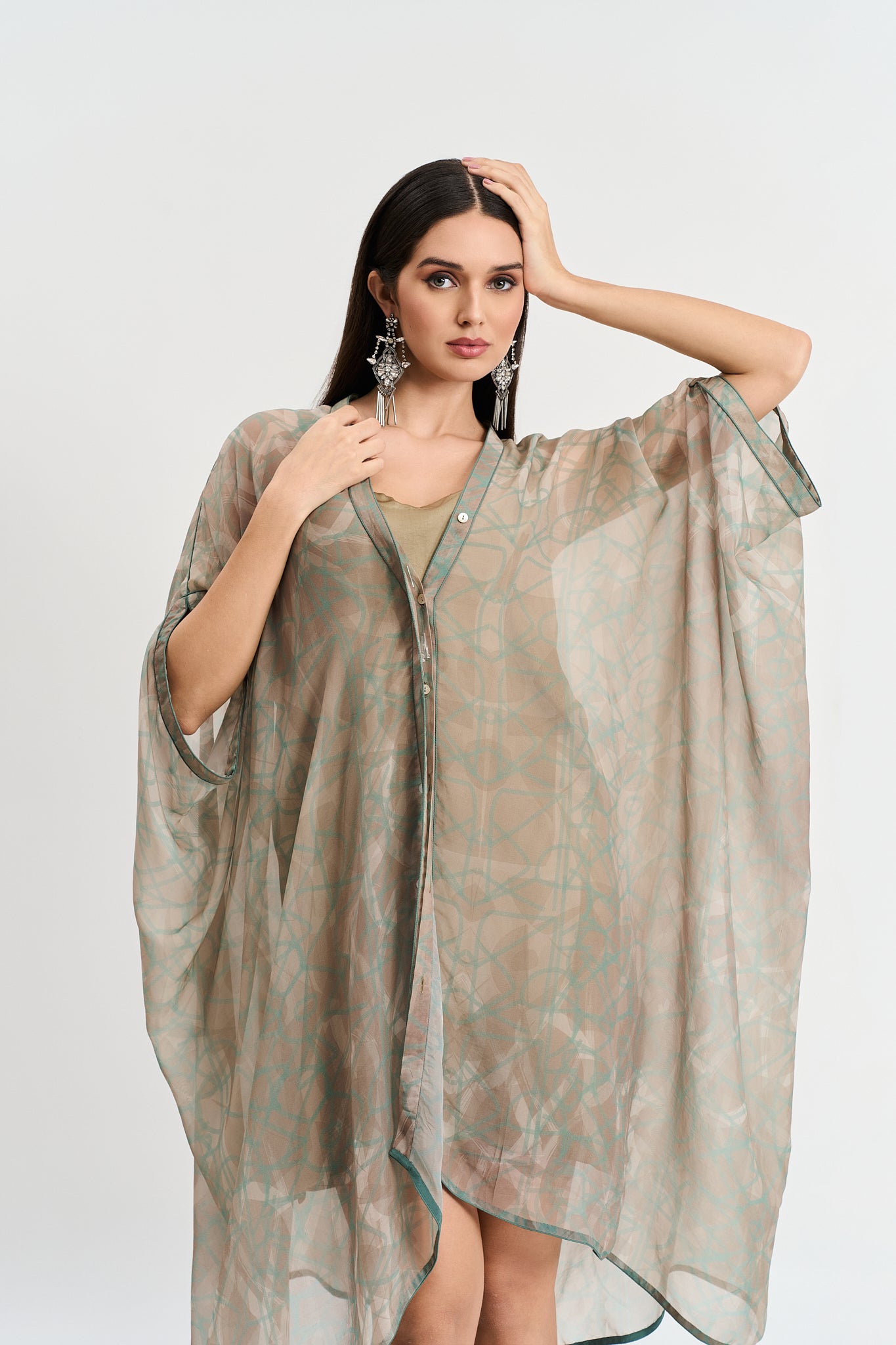 Pearl mouse grey abstract print kaftan dress