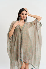 Pearl mouse grey abstract print kaftan dress
