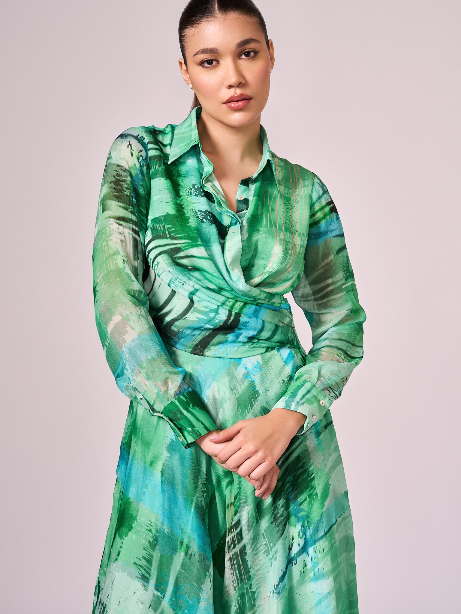Greens abstract print midi dress