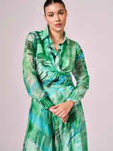 Greens abstract print midi dress