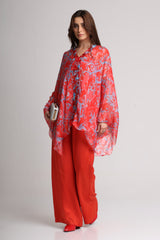 Red abstract floral print kaftan top