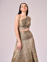 Pearl mouse grey abstract print long slit dress