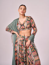 Multi coloured geometric  print lehenga set