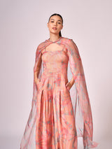 Peach absract floral print jumpsuit