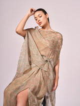Pearl mouse grey abstract print kaftan top and drape skirt set