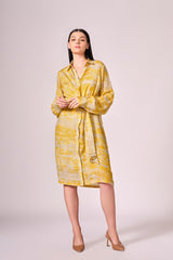 Grey yellow forest print shirt  dress