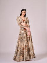 Brown Floral print lehenga Set