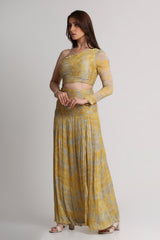 Grey yellow forest print maxi dress