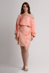 Peach Abstract Flowers Lines  Print  skirt