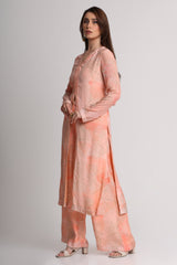 Peach Abstract Floral Lines Print kurta set