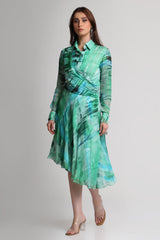 Green Geometric art print shirt dress