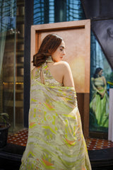 Lime green geometric print embroidered lehenga set