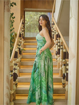 Green abstract print maxi dress