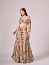 Brown Floral print lehenga Set