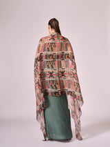 Multi coloured geometricprint cape