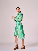 Greens abstract print midi dress