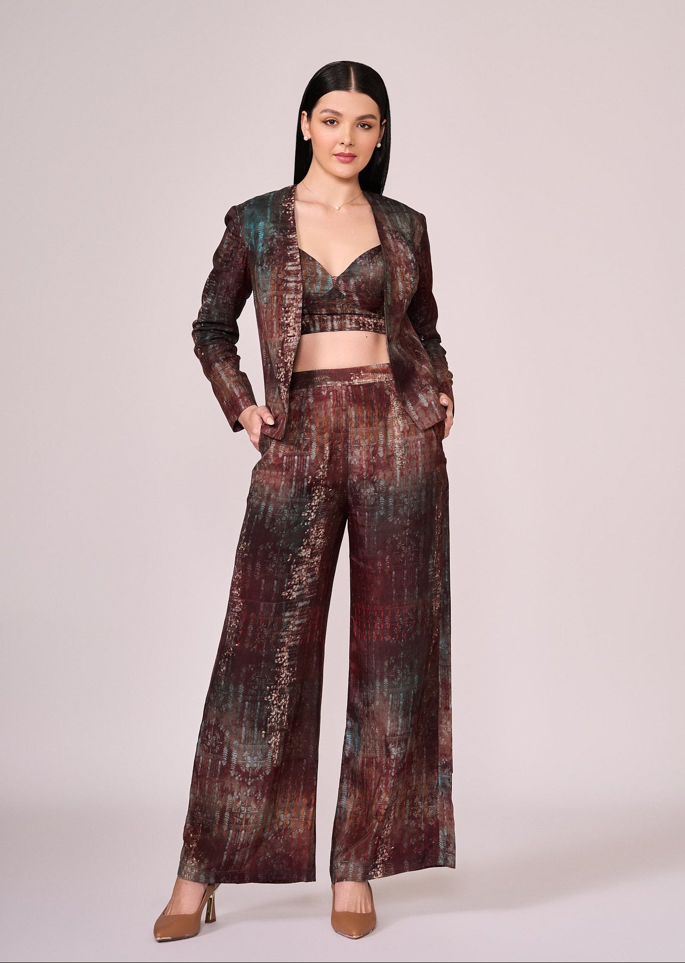 Maroon abstract floral print jacket