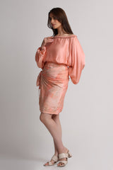 Peach Abstract Flowers Lines  Print  skirt