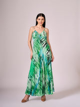 Green abstract print maxi dress