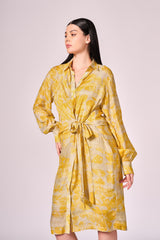 Grey yellow forest print shirt  dress