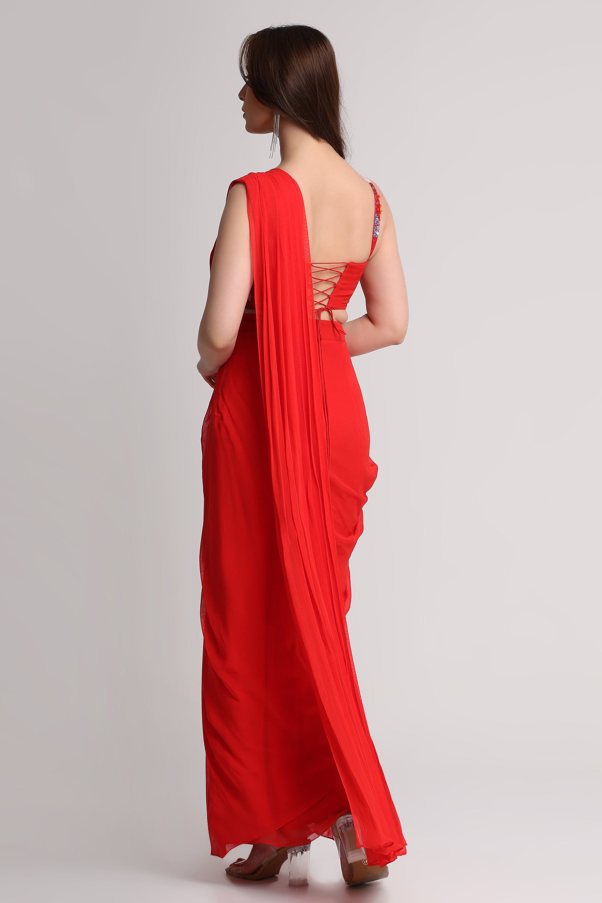 Red aura drape saree
