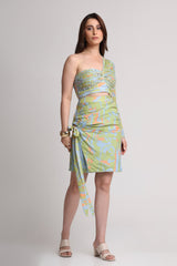 Green blue abstract print top and skirt set
