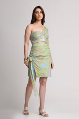 Green blue abstract print skirt