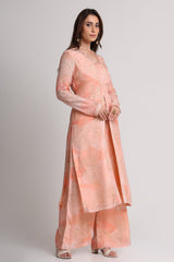 Peach Abstract Floral Lines Print kurta set