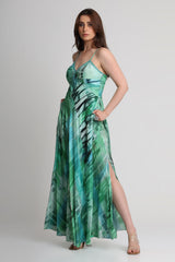 Green Geometric art print maxi dress