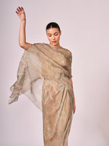 Pearl mouse grey abstract print kaftan top and drape skirt set