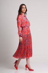 Red abstract floral print skirt set